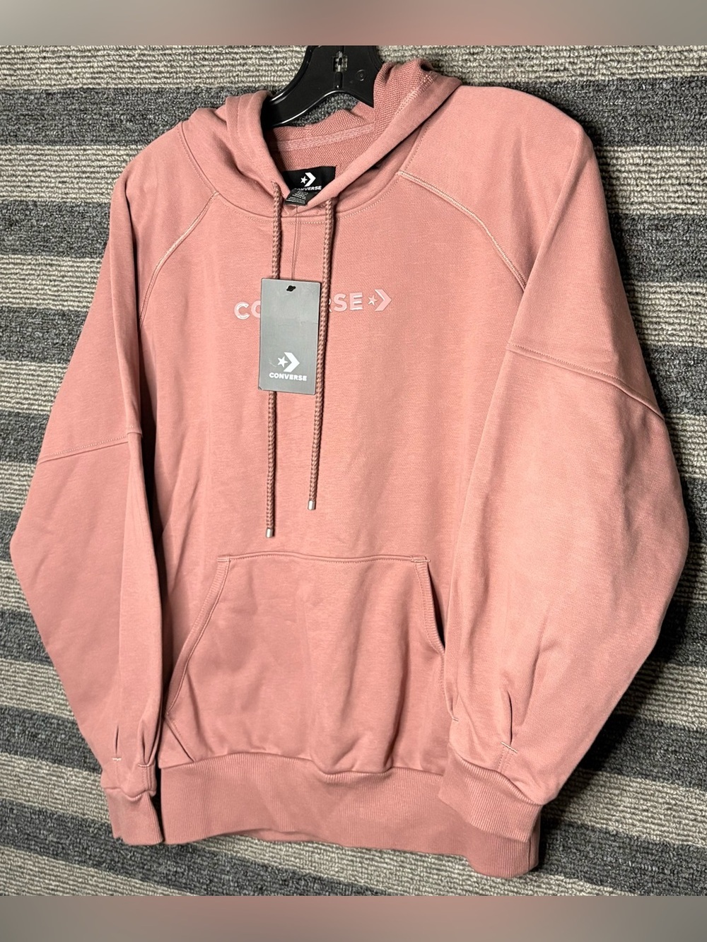 NWT Converse Women’s Dusty Pink Twisted Knit Hoodie Sweatshirt Oversized Small